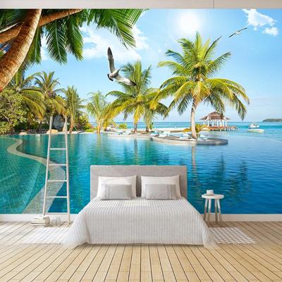 3D Mural Wallpaper Modern Creative Pool View Of Coconut Trees Nature Landscape Photo Wallpapers Living Room Bedroom Home Decor Fresco
