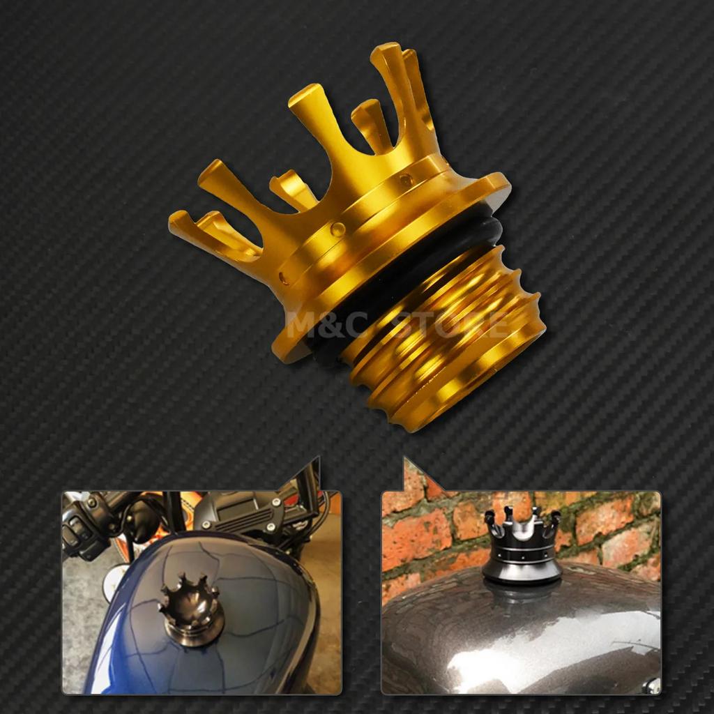 Mactions Crown Style Vented Fuel Tank Cap Gas Cap For Harley Sportster XL 883 1200 Touring Road King Dyna Softail Custom