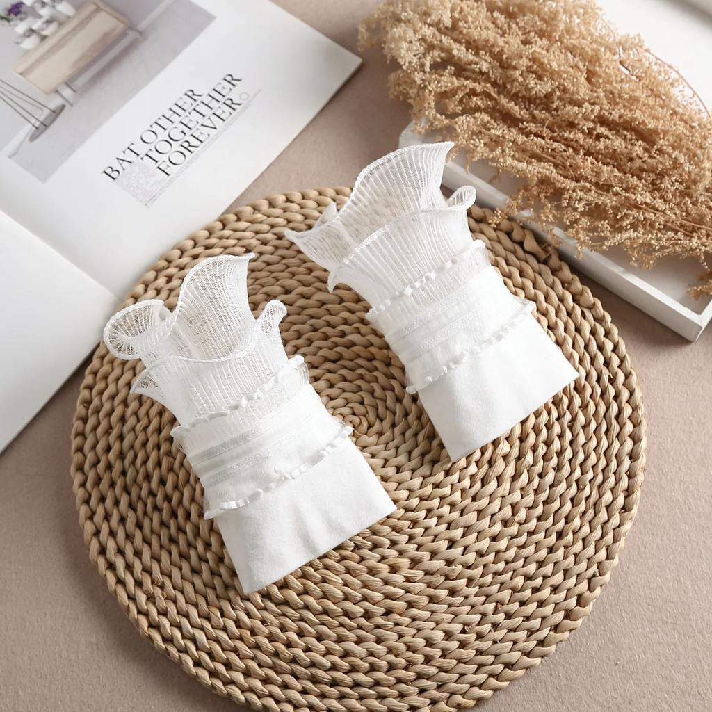 Chiffon Weiß Falsche Manschettenärmel für Damen Pullover Dekorative Ärmel Plissierte Handgelenke Plissierte Falsche Ärmel Handschuhe Falsche Manschette