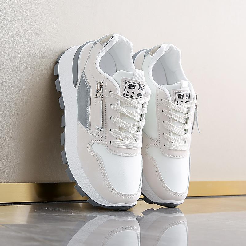 

Autumn Women s Shoes Women s New Retro Leather Surface Height Increasing Casual Shoes Fashion Thick Soled Sports Shoes 36 серый