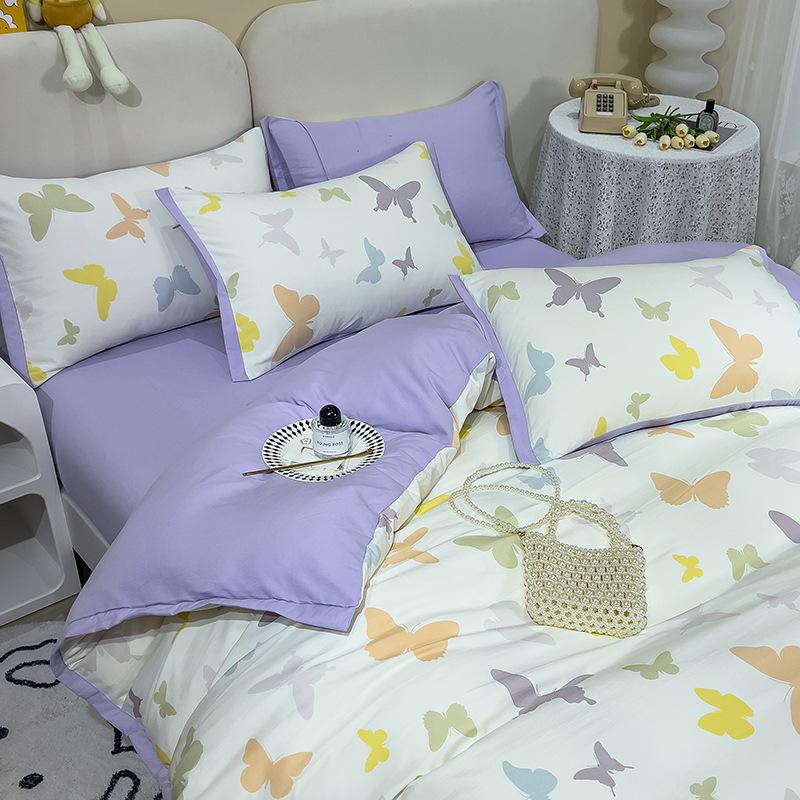 Category A Maternal and Infant Grade Washed Cotton and Linen Bed Cotton Four-piece Set and Three-piece Set Pure Cotton Bed Sheet and Quilt Cover