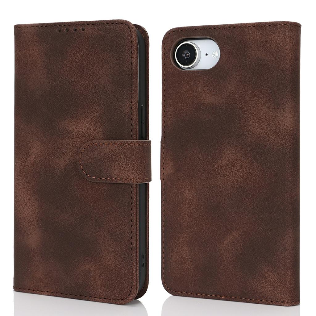 For iPhone 16e Wallet Case Double Folded Edge Skin Touch PU Leather Flip Phone Cover