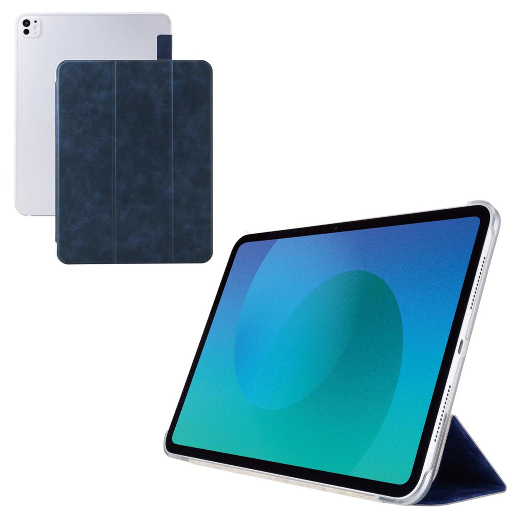 Elecom IPad Pro Case Cover with Two Adjustable Angle Clear Sleep Navy Blue 13-inch (M4) Settings, Flap, Mode, (TB-A25PLWVNV)