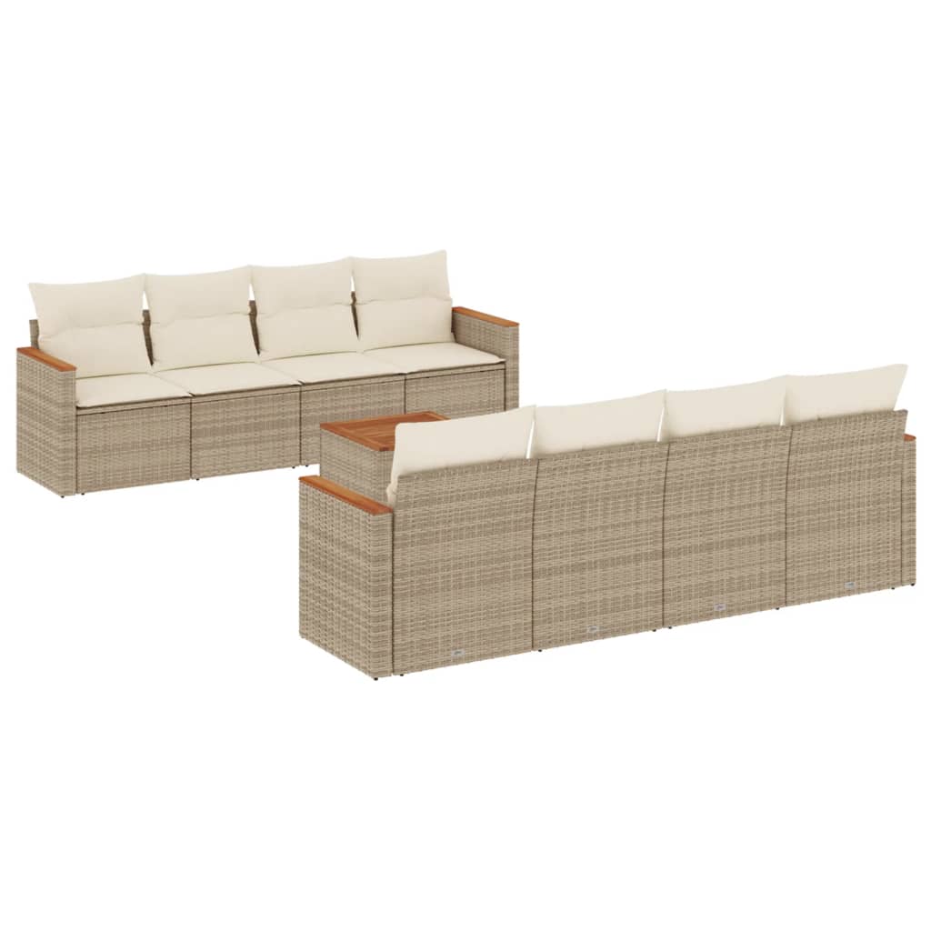 Vidaxl 9-Cz. Garden Furniture Set With Cushions, Beige, Poly Rattan