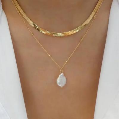 Vintage Mode Einfache Vergoldete Schlangenkette Imitation Perlen Anhänger Halskette Für Frauen Weiblich Boho Mehrstufiger Schmuck Geschenk
