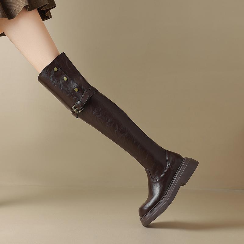 Damen High-Heel Stiefel Herbst und Winter neu dick-absatz große Größe lässige Kniestiefel