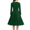 Women's Casual Fashion V-neck Long Sleeved Retro Christmas Print Retro Dress