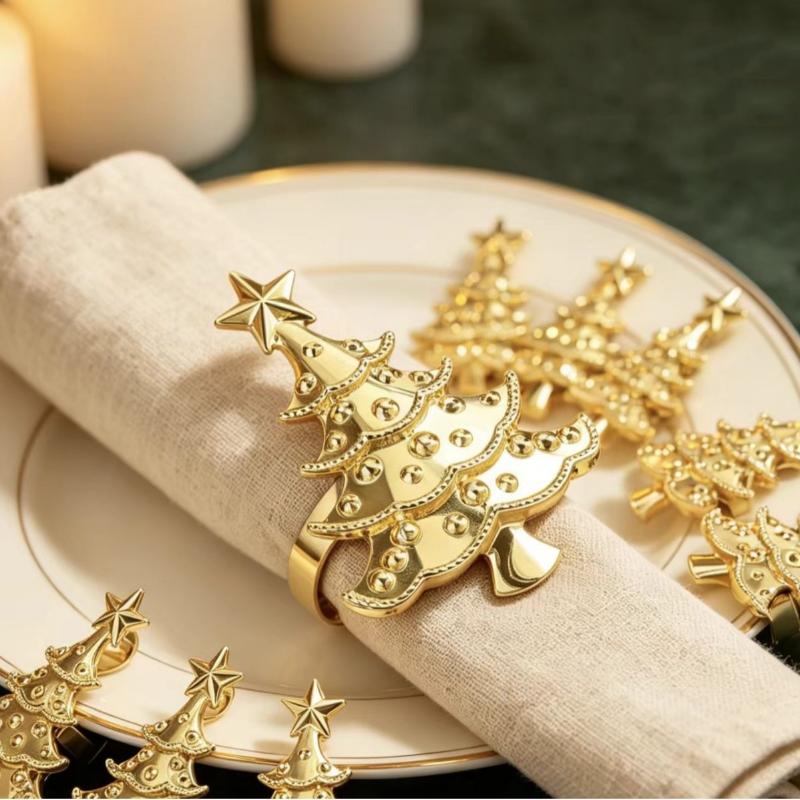 Christmas Napkin Rings 4Pcs Creative Xmas Tree Shape Dining Table Decor for Home Kitchen New Year Holiday Gathering