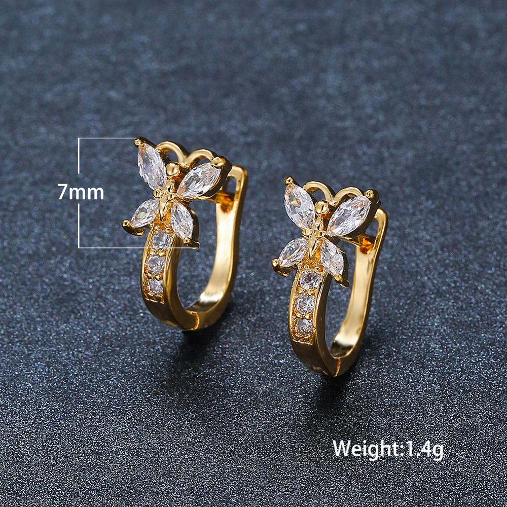 Cute Rainbow Butterfly Hoop Earrings For Women Gold Color Metal Blue Green White Zircon Wedding Party Jewelry Birthday Gifts