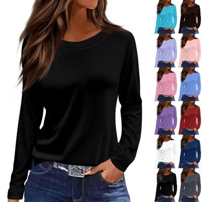 Damenmode Lässig Schlitz Saum Rundhals Langarm Lose Bedrucktes T-Shirt Damen Top