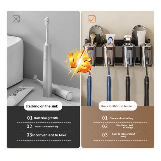 Toothbrush Holder with Suction Cup Carbon Steel ABS Waterproof Rust-Proof Wall Mounted Double-Layer Storage for Bathroom Organizer