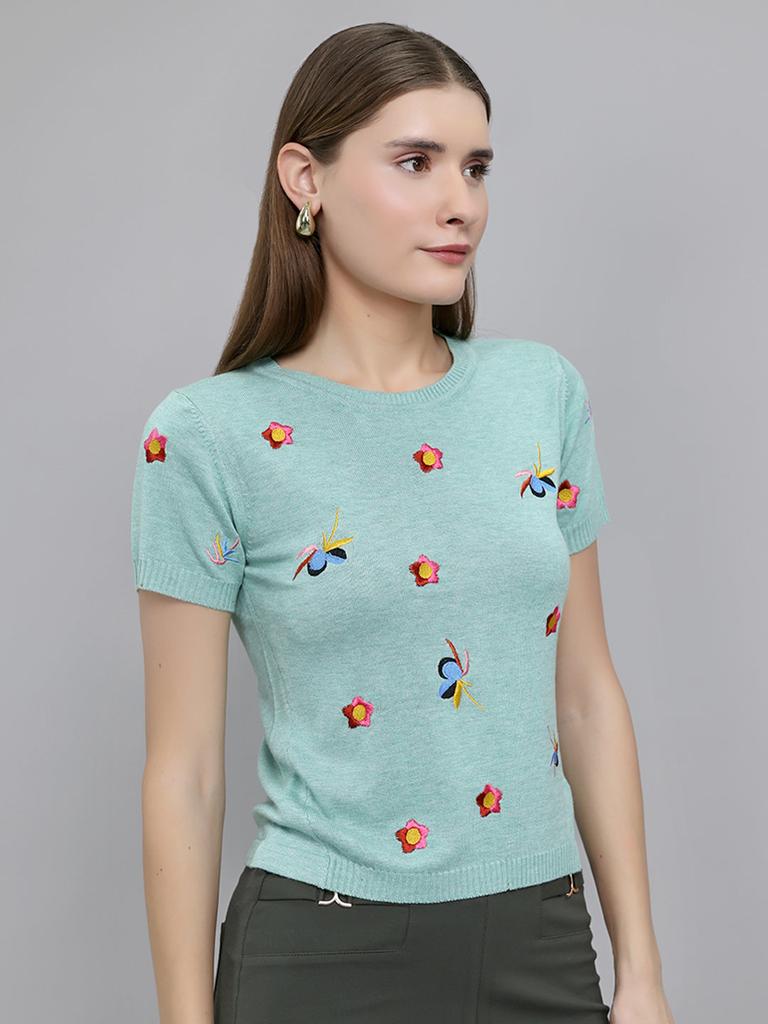 MONTE CARLO Women Regular Fit Sea Green Top
