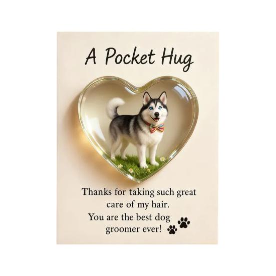 Kieszonkowy przytulasek dla psiego groomera z kartką z życzeniami Akrylowy w kształcie serca Żeton kieszonkowy do przytulania dla groomerów zwierząt Domowy upominek podziękowanie dla groomera Pamiątka na pamiątkę