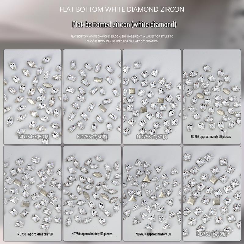 Nail Art Decorations: 5A Zircon Rhinestones - Marquise, Teardrop, Heart, Square Shapes, Flat Back, 50 Pcs.