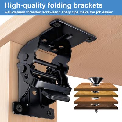 0-90-180 Degree Folding Hinge Self-Locking Foldable Bracket Table Chair Furniture Leg Support Carbon Steel Hinge with Screws