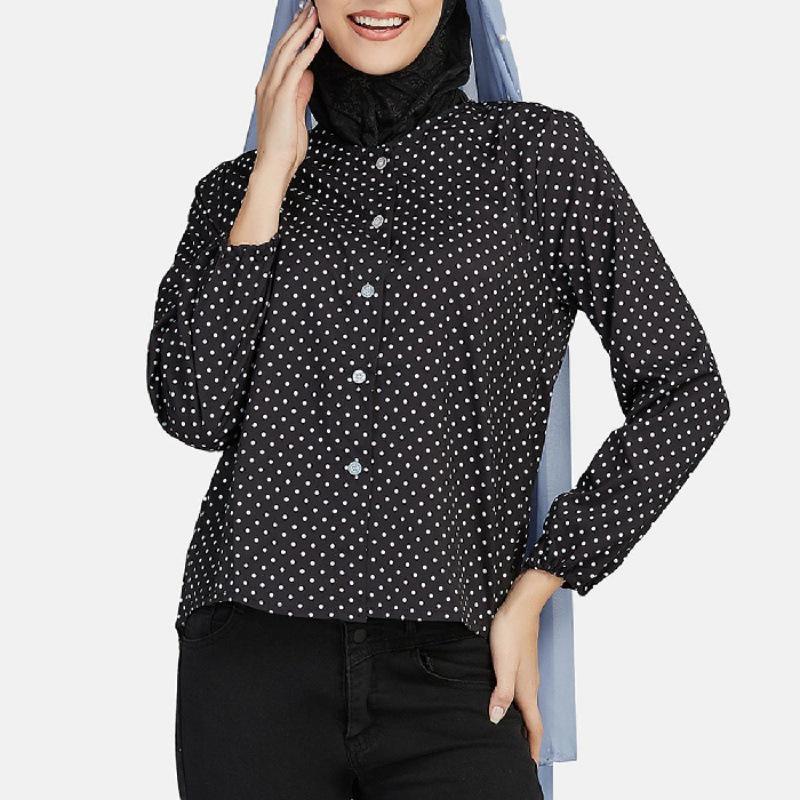 Korean Style Loose Polka Dot Chiffon Puff Sleeve Top for Women - Spring/Summer Trend.