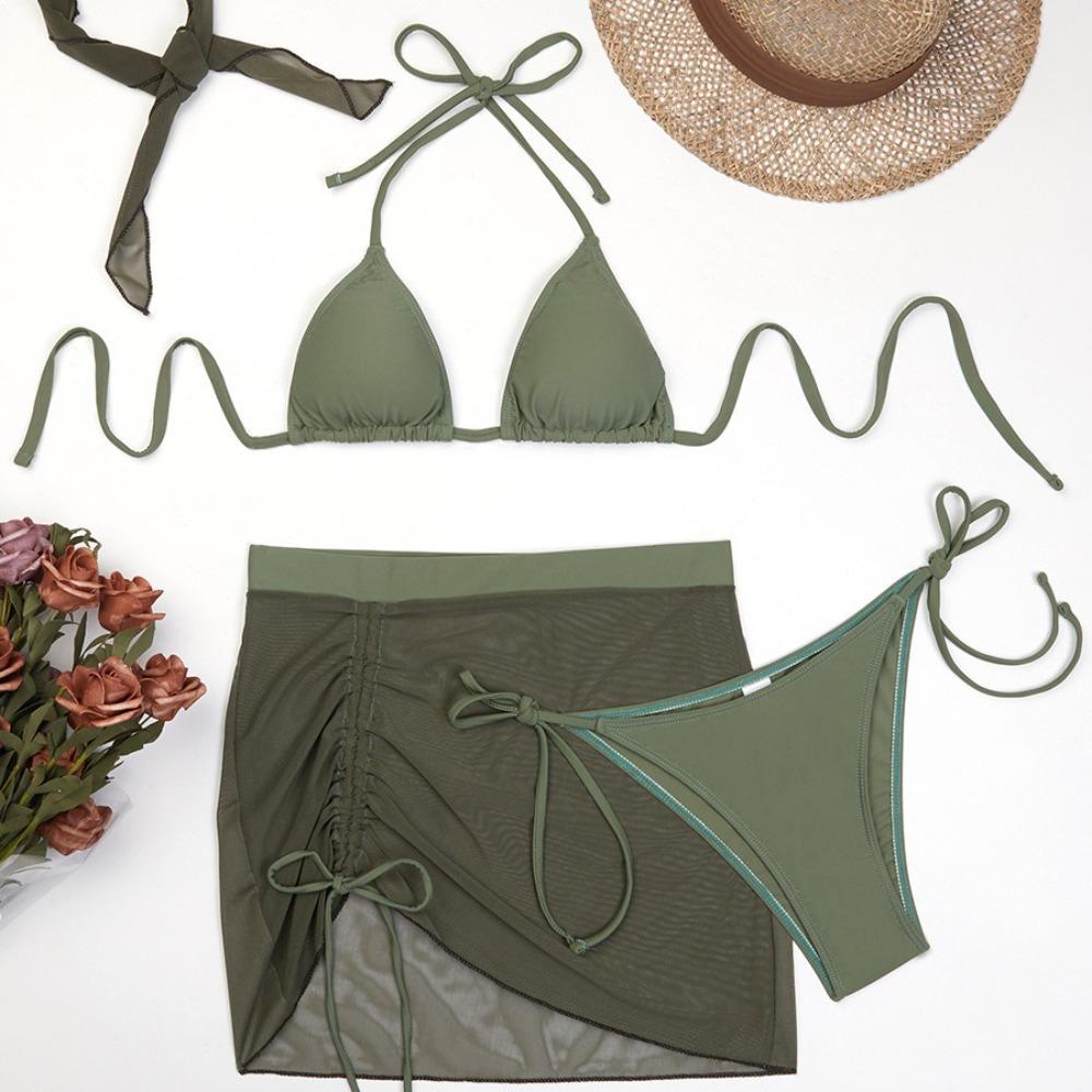 Europäischer und amerikanischer Schnür-Mesh-Split-Badeanzug Sexy vierteiliger Bikini