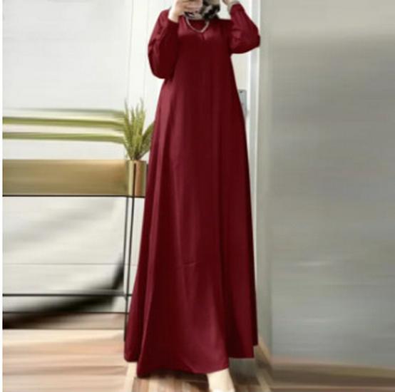 Plus Size Muslim Women's Solid Long Sleeve Loose Robe Dress