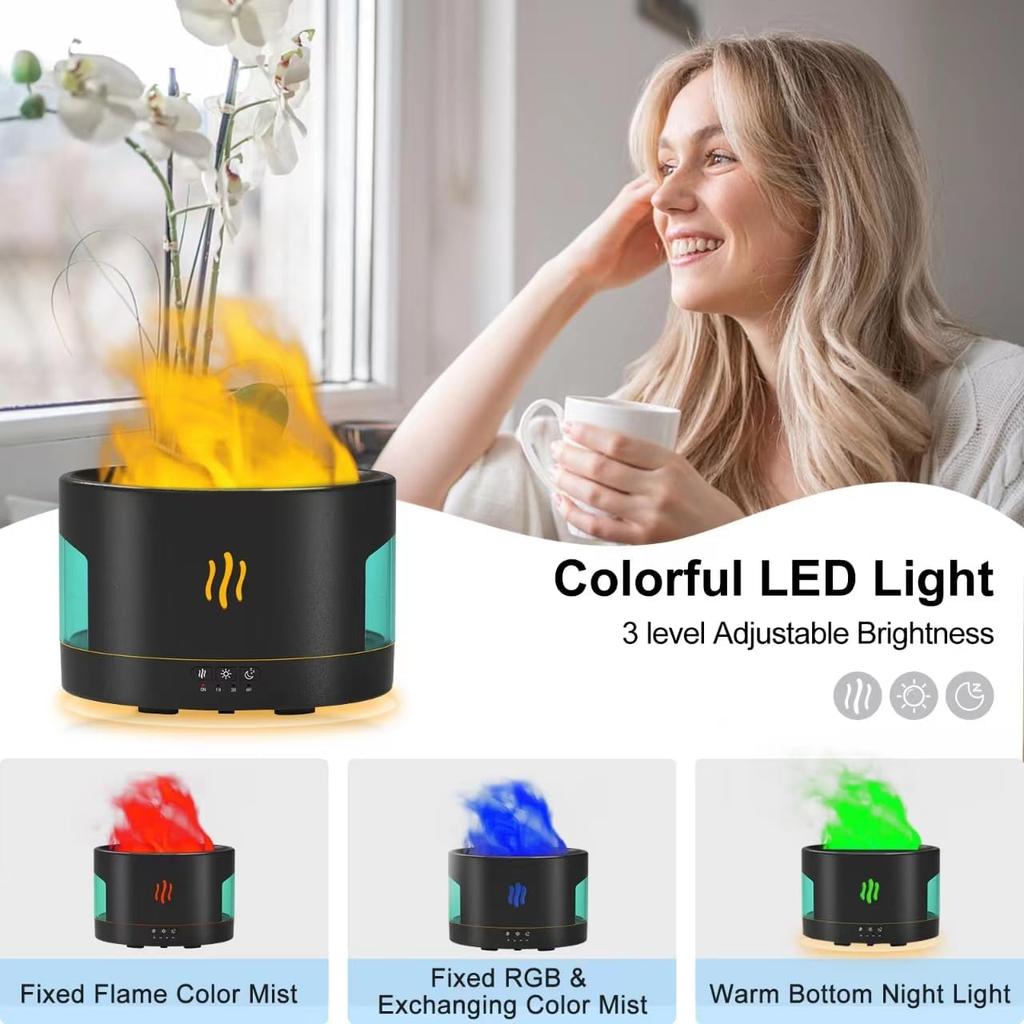 Oil Diffusers for Home Large Room,450ml Air Diffuser Humidifier with Bluetooth Speaker, White Noise and Remote, Flame Humidifier for Bedroom,Office,