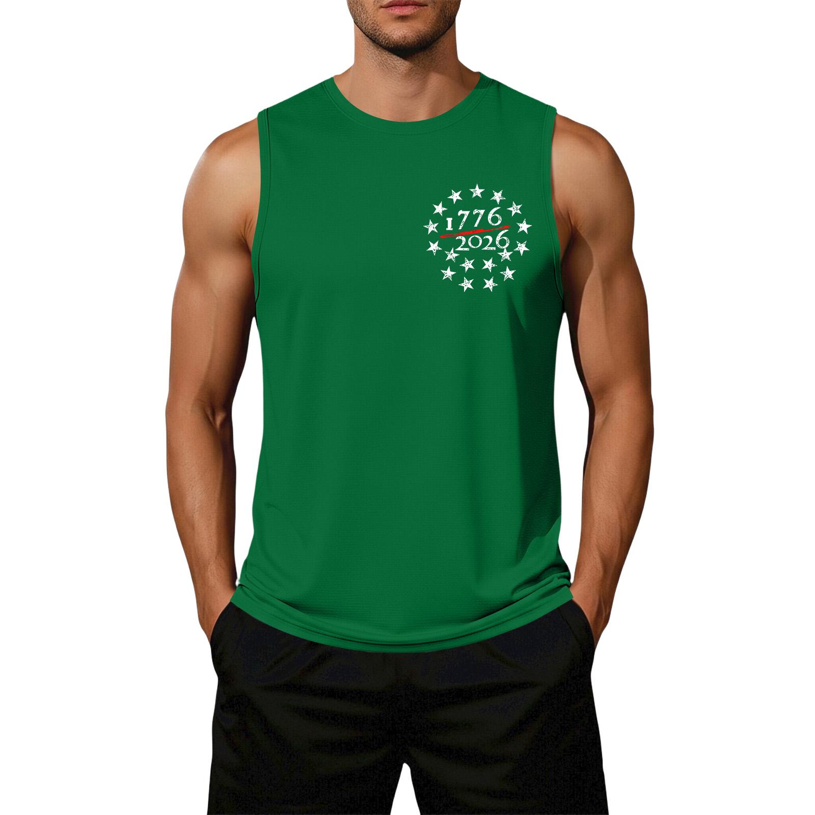 

Men s Loose Fit Casual Sleeveless Top Flag Print Graphic 250 Years Semiquincentennial We The People Patriotic Design Summer Shirt XXXL зелений