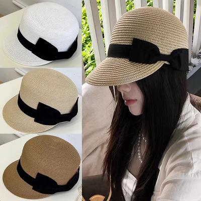 Korean Sweet Women Summer Casual Hat Breathable Sun Protection Straw Weaving Horse Riding Hat Fashion Outdoor Seaside Travel Cap