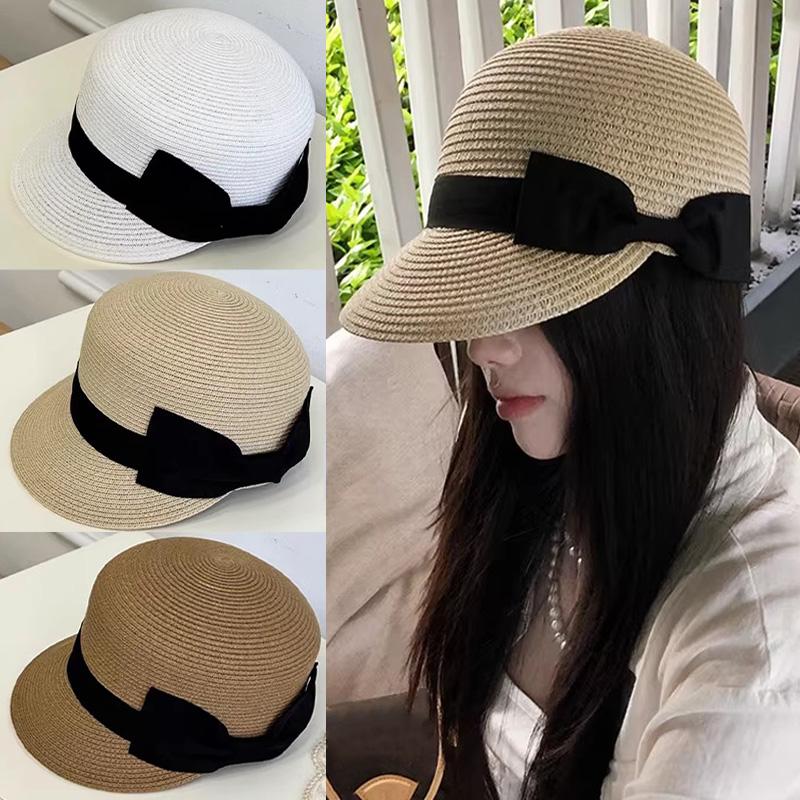 Korean Sweet Women Summer Casual Hat Breathable Sun Protection Straw Weaving Horse Riding Hat Fashion Outdoor Seaside Travel Cap