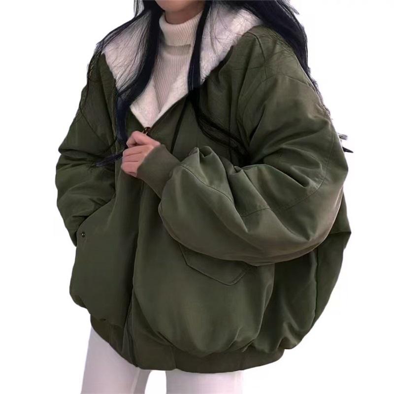 Giacca Bomber da Donna con Cappuccio Foderato in Pile e Zip-Up Cappotto Invernale Casual