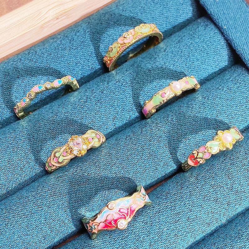 Nationaler Trendstil Dopamin Emaille Tropfender Offener Ring Nischen Design Leichter Luxus Hochwertiger Französischer Ring