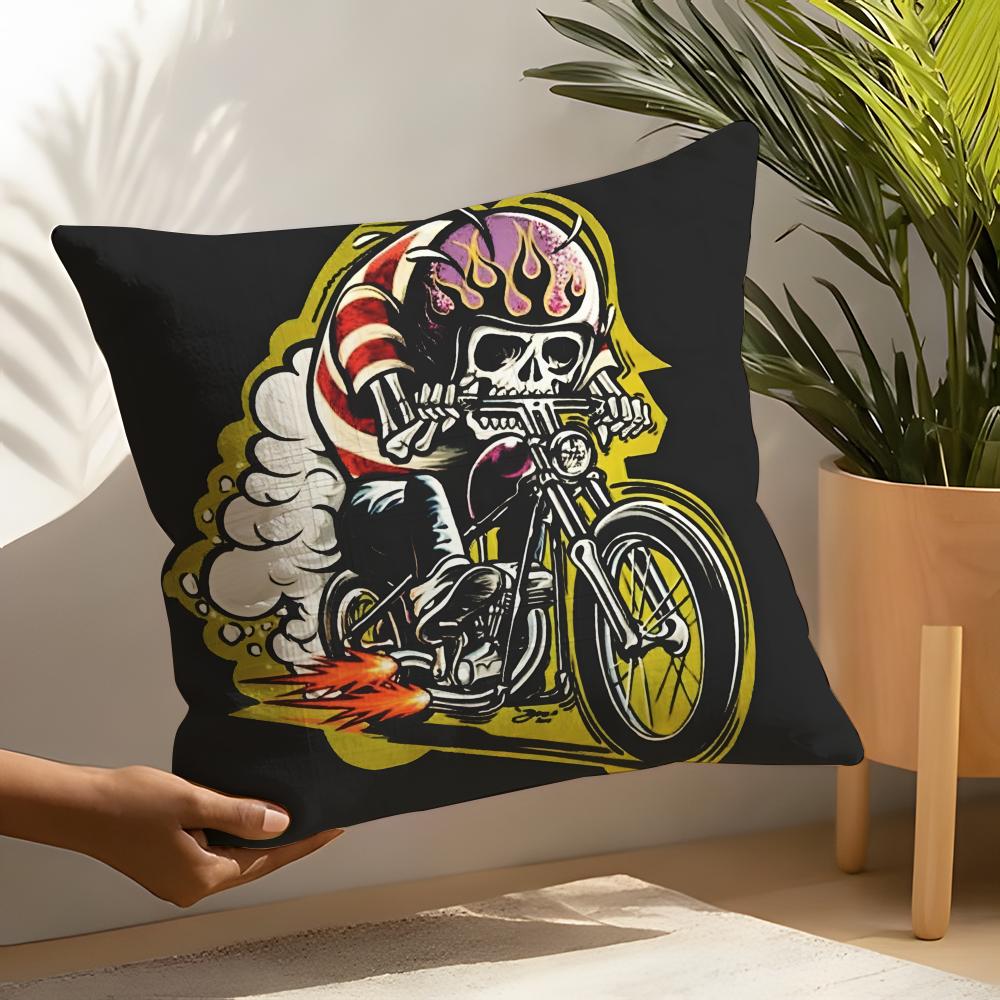 Funny Cool Skull Motorcycle Pattern 1 Pillow Case Linen Cushion Covers For Decorative Sofa Home Pillows Case Car Chair