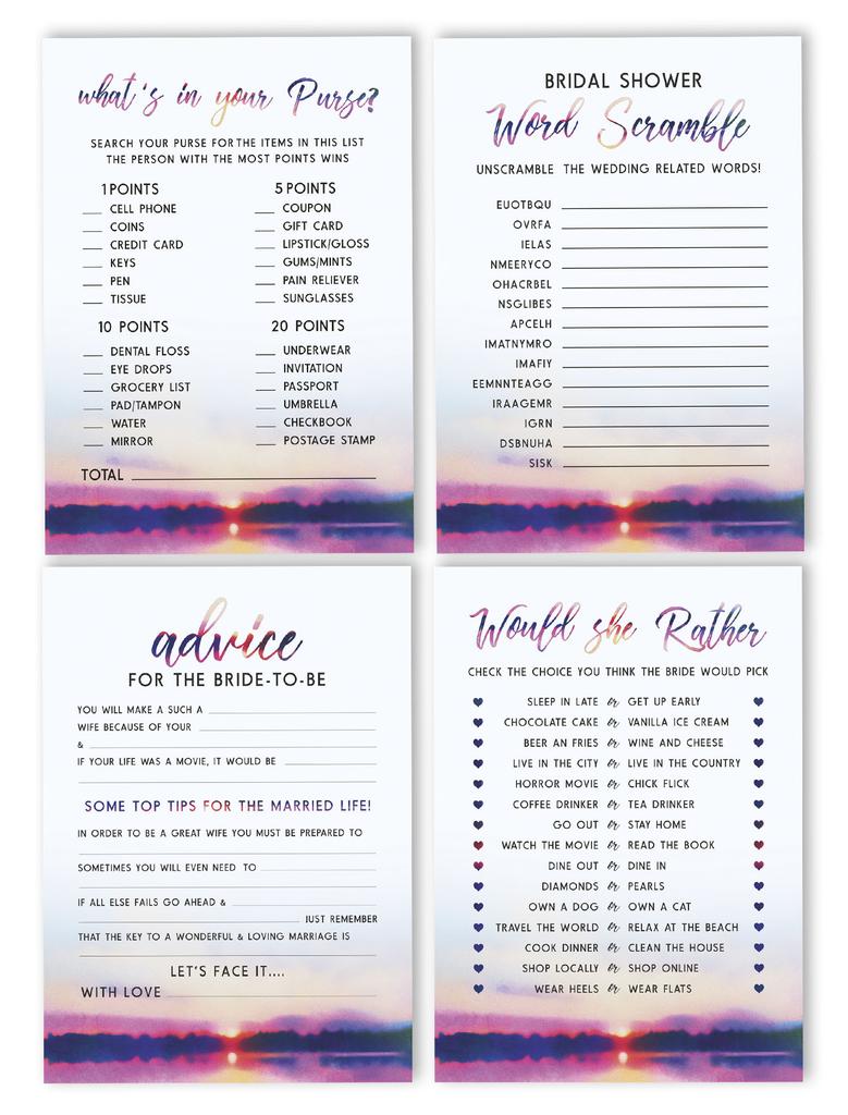 Inkdotpot Bachelorette Party Games Set Bundle Of 4(50 Sheets Each) w Miss to Mrs Gold Banner Nature Fun Bridal Shower Games