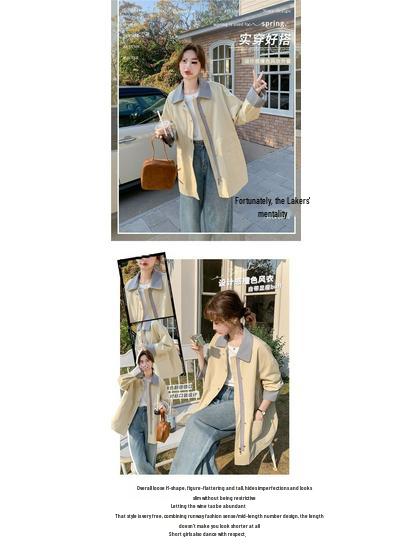 Damen Colorblock Stepp-Trenchcoat - Frühling/Herbst Koreanischer Stil, Mittellange Freizeitmodejacke