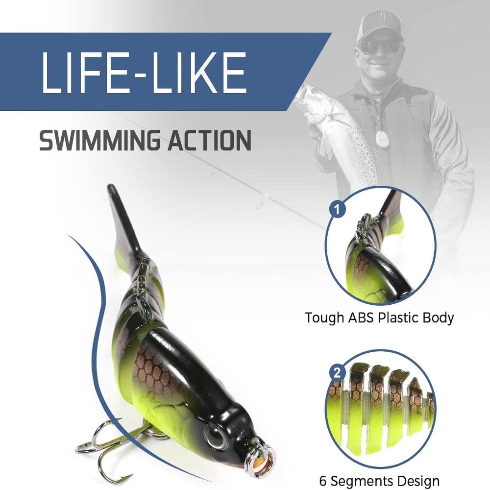 5PCS with Treble Hooks Jointed Swimbaits 6 Segment Artificial Fishing Lures Saltwater Fishing