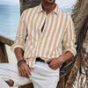 Men's Casual Cotton and Linen Striped Long Sleeved Shirt