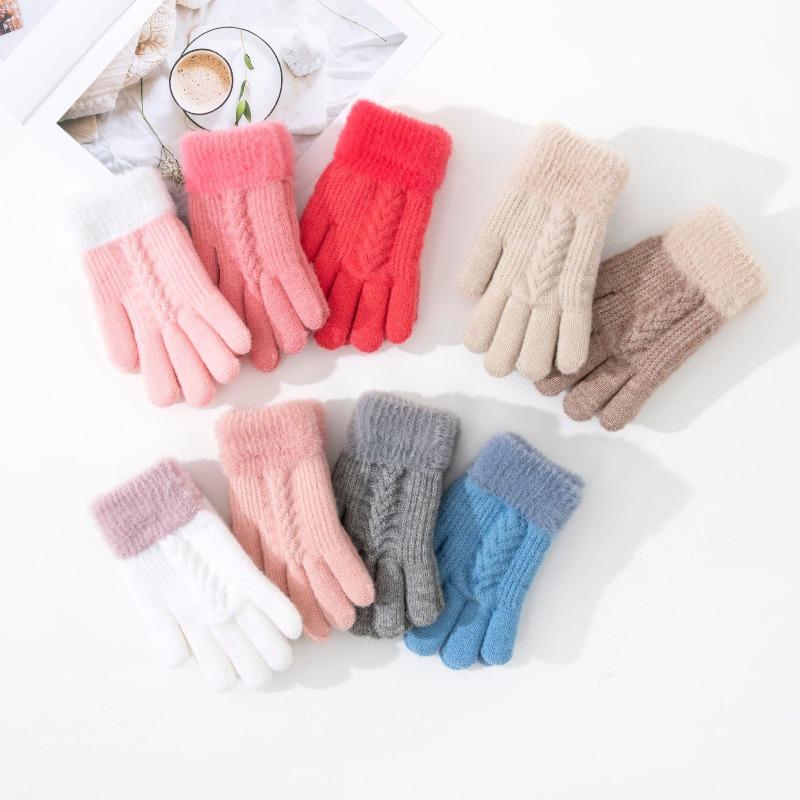 Kids Windproof Thermal Gloves for Boy Girl  Double-LayerThickened with Plush Solid Color Warmest Winter Mittens for Children