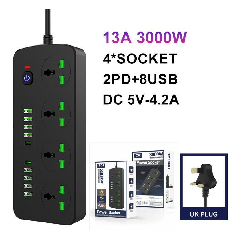 2500W/3000W 3/4/6 WAY UK Plug Fast Charging Power Board 2M Universal Extension Cord Socket Power Strip