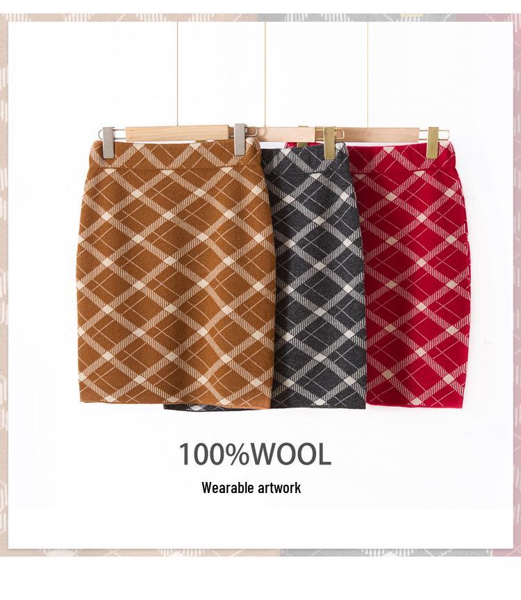 Women's Elegant High Waist Wool Plaid A-line Skirt - Autumn/Winter Slim Fit