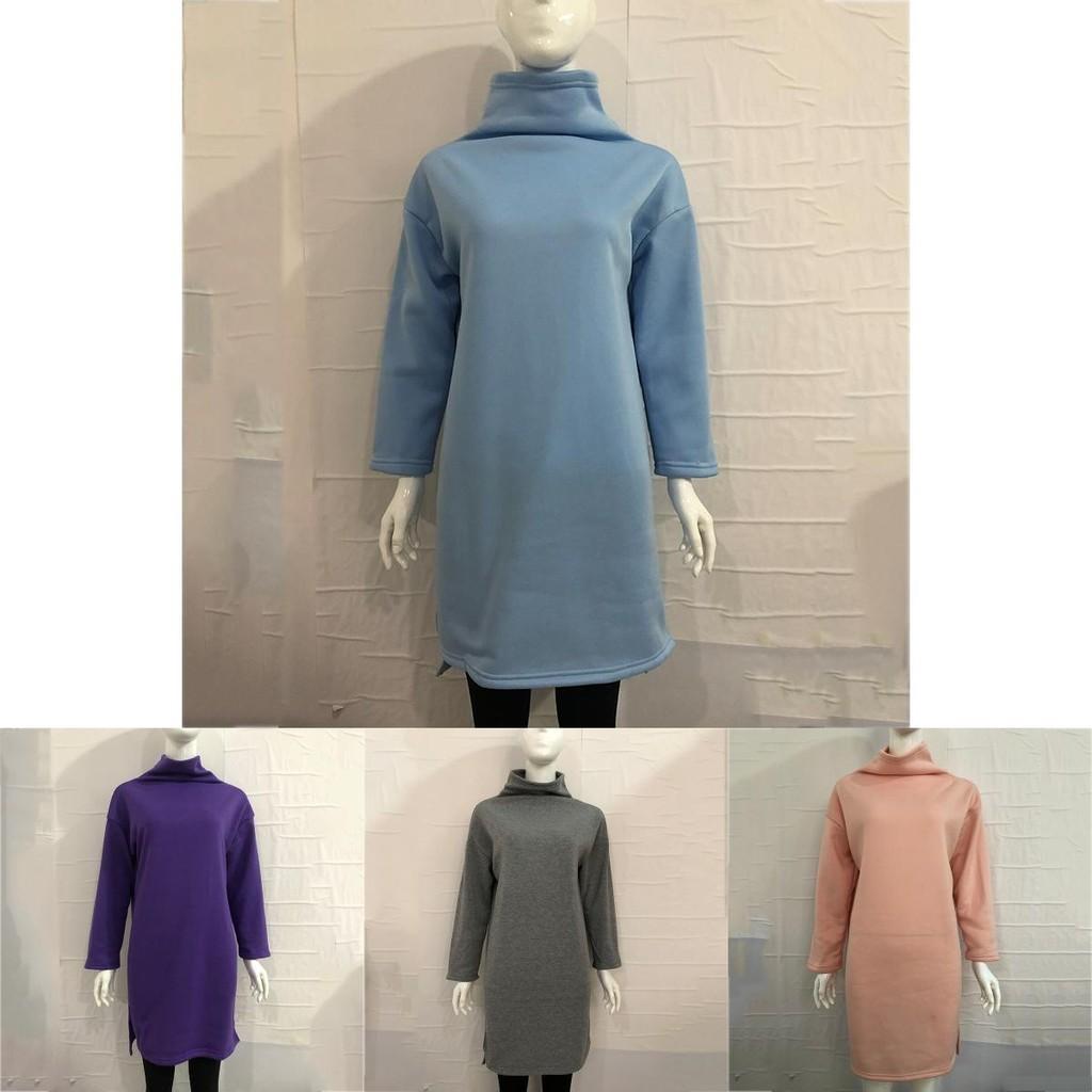 Womens Winter Long Pullover Sweatshirts Featuring Cozy High Neck Design And Split Hem