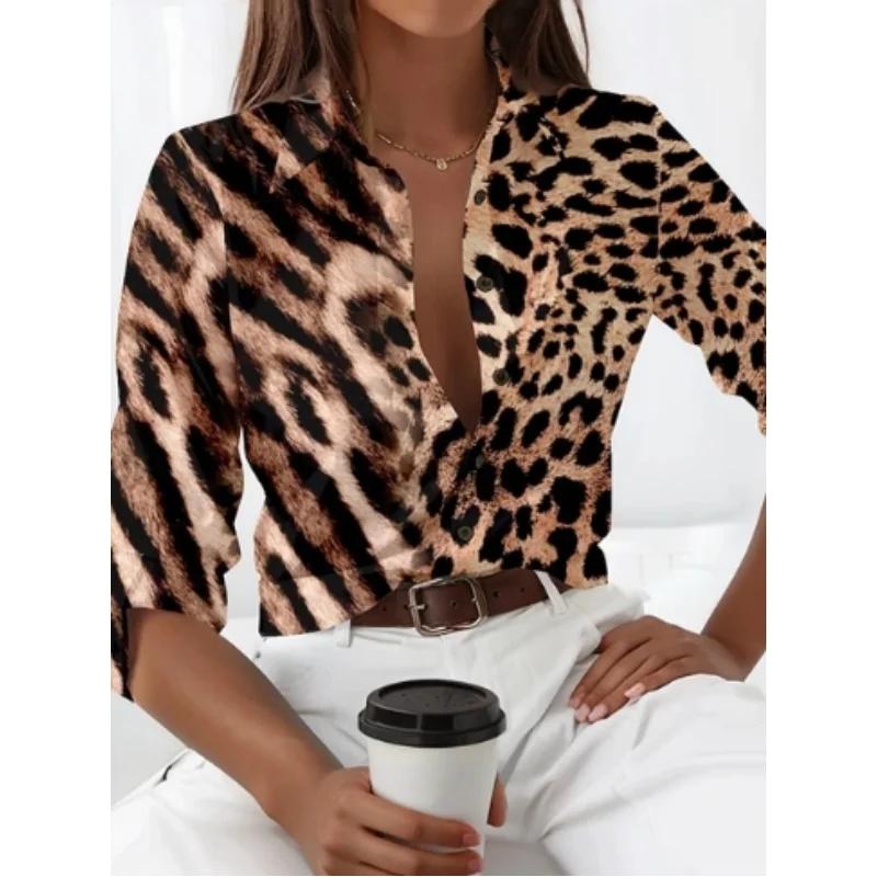 New Leopard Print Pattern Long Sleeve Shirt For Womens Loose Casual Shirt Top Personalized Street Trend Style Ladies Blouse