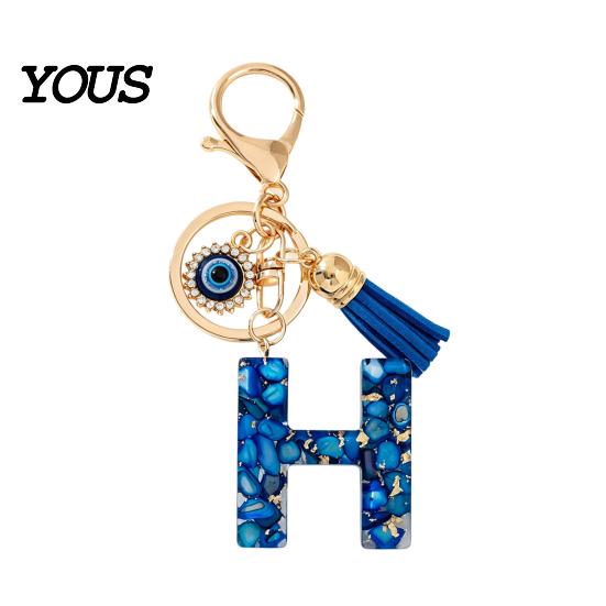Blue Series Keychain Pendant Pendant, Initial Letter Charm Key Chain with Eyes Portable Organizer Tassel Design, A-Z Holder for Bags Backpacks