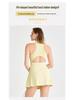 Women's Breathable Polo Collar Sports Dress with Hollow-out Back & Waist-cinching Tennis Skirt