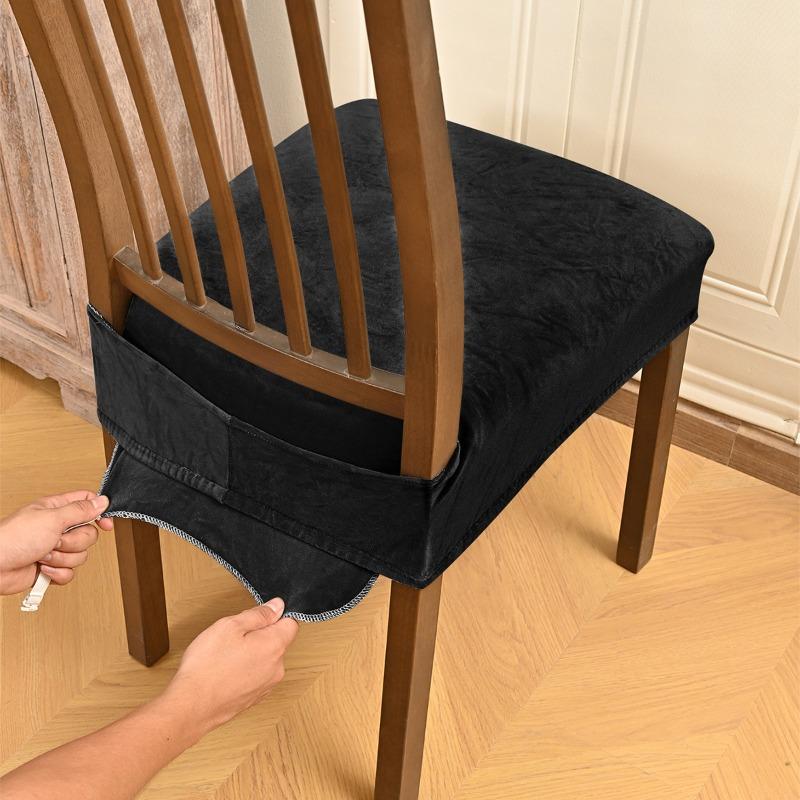 Silver Fox Velvet Stretch Dining Chair Seat Covers Soft Washable Seat Covers for Dining Chairs, Dining Room Seat Cover Protector