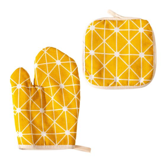 Pot Holder And Glove Set Heat Resistant Anti-scald Cooking Gloves Thick Cotton Oven Mitts Nordic Style Kitchen Safety