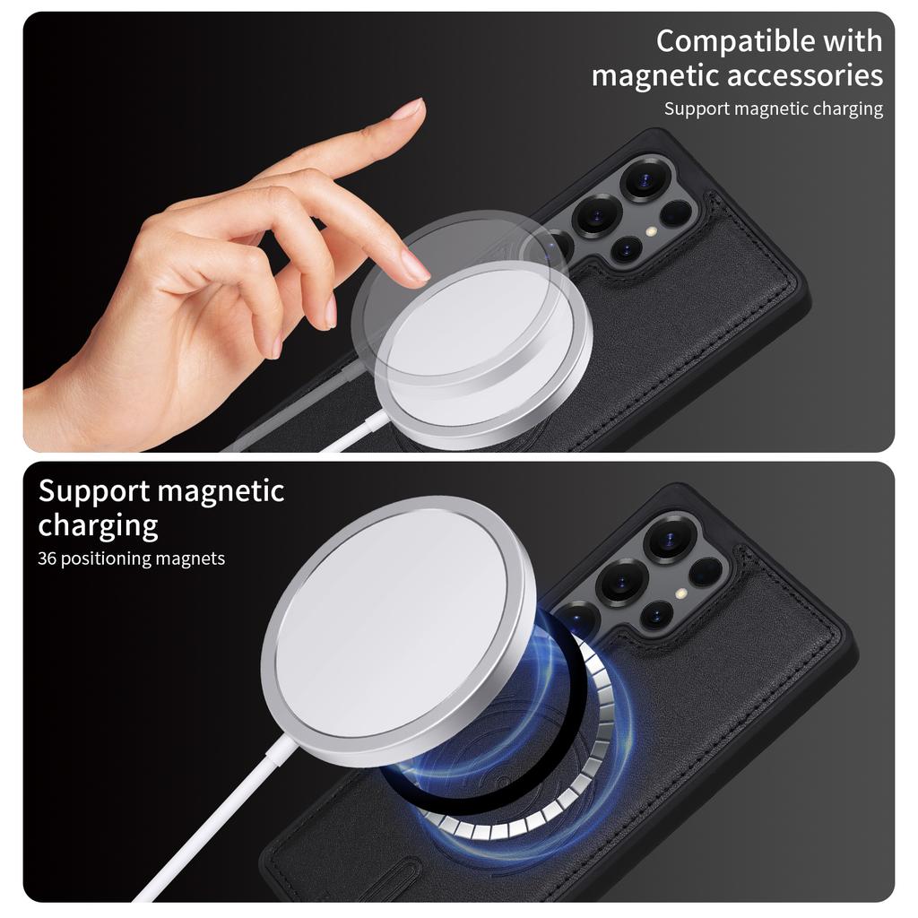 For Samsung Galaxy S25 Ultra Magnetic Case BETOPNICE Leather Phone Cover Kickstand with Detachable Card Bag