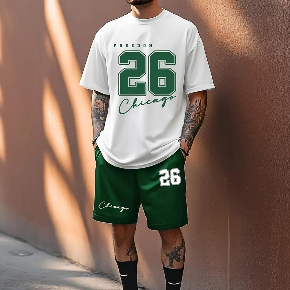 

Men s Tees Sets Summer Tops Short Sleeve Short Pants Crew Neck Athleisure Sport Casual Daily Crewneck Summer S
