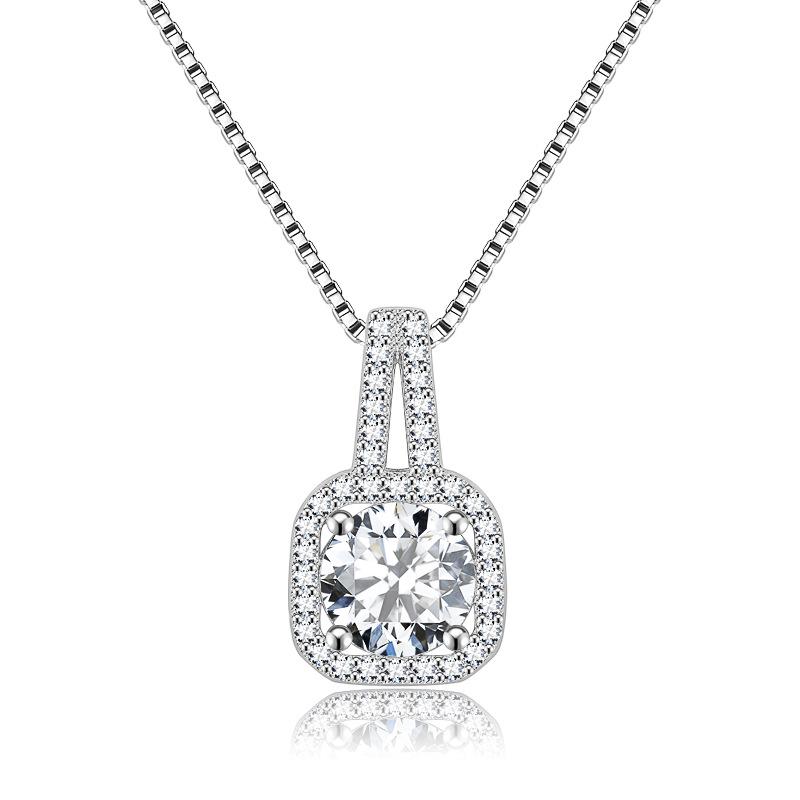 Korean Fashion Zircon Square Diamond Pendant Women's Necklace - Simple Sweet Collarbone Chain