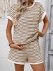 2026 Summer Women's Fashion Round Neck Patchwork Short Sleeve Shorts Casual Two-Piece Set