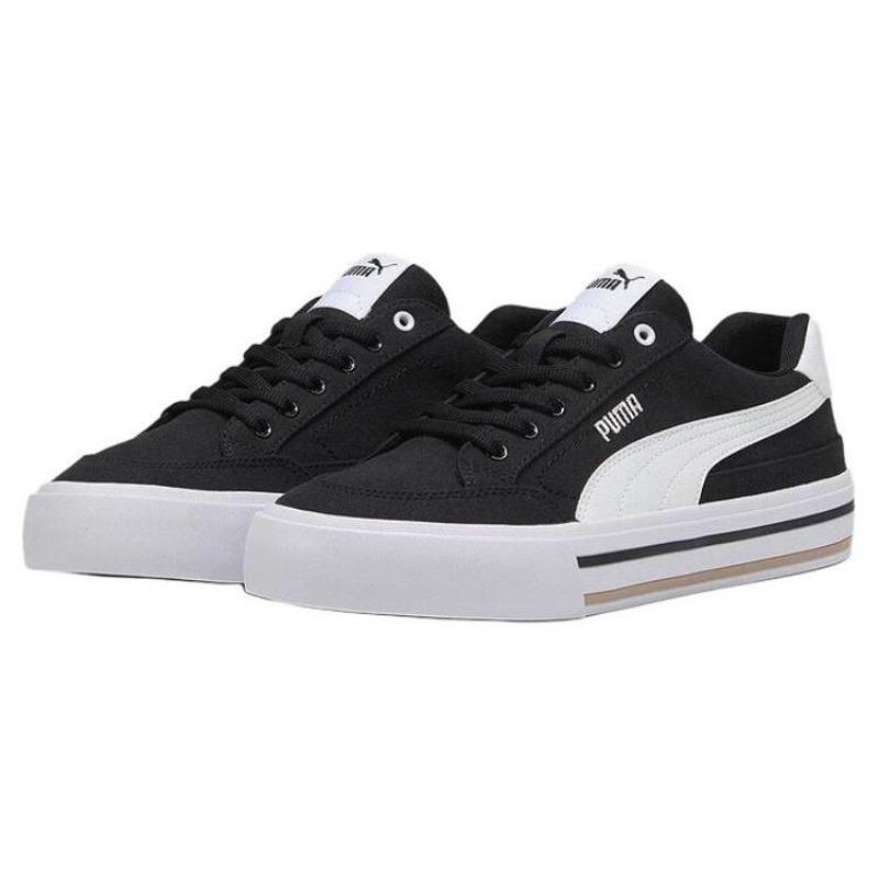 PUMA Court Classic Vulc Unisex Low-top Fabric Lace-up Round Toe Skate Shoes Black White 396353-03