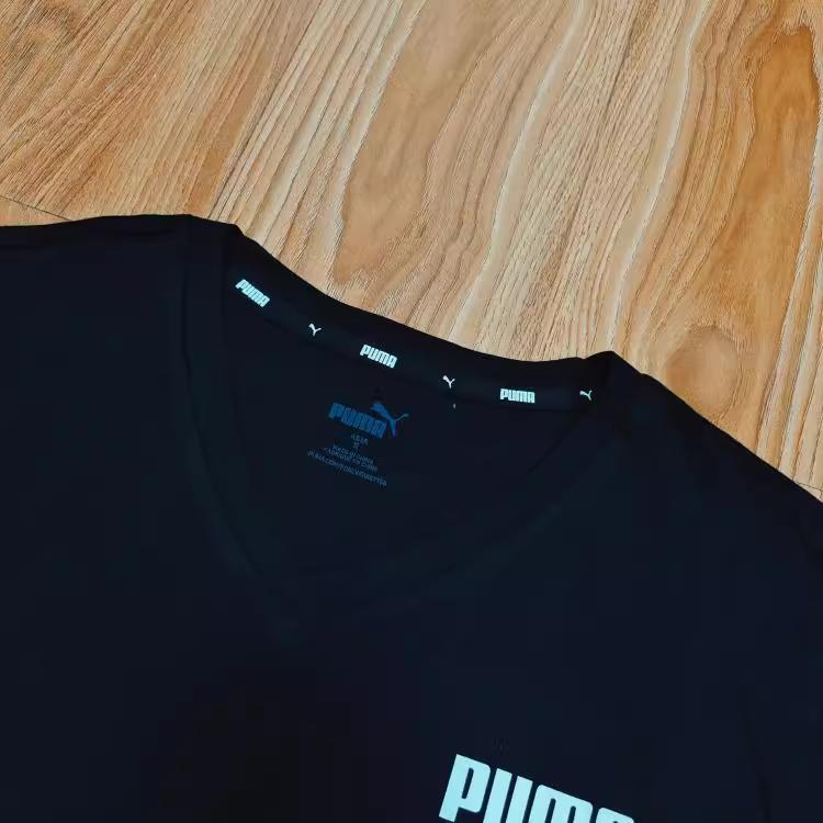 Puma Solid Color V-Neck Sports Short Sleeve T-Shirt Men Tops Black 848756-01