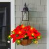 Artificial Poinsettia Floral Red Flowers Hanging Basket with LED Lights Christmas Hanging Basket Create Warm Atmosphere