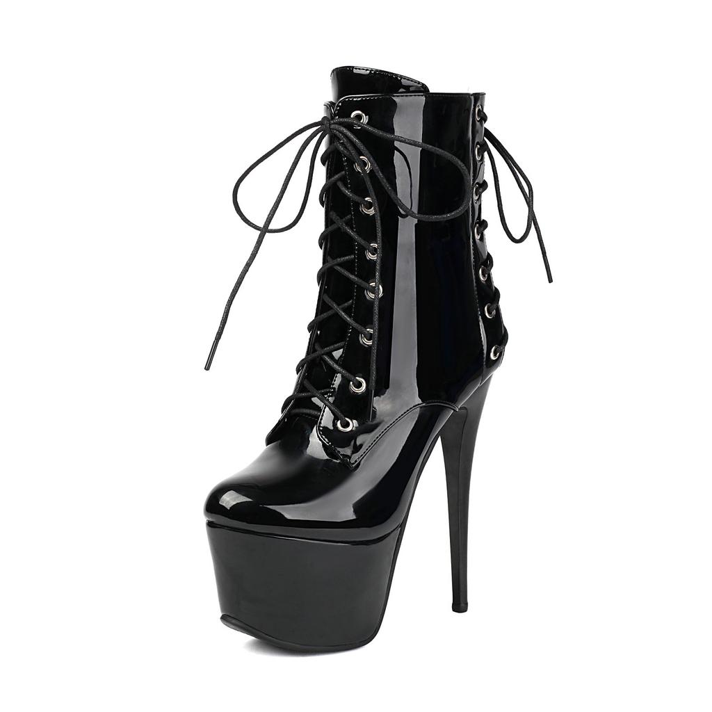 Sexy Women's Heels Boots Platform Stiletto Nightclub Shoes Belt Buckles Decor Ankle Boots Gold Silver Patent Leather Footwear